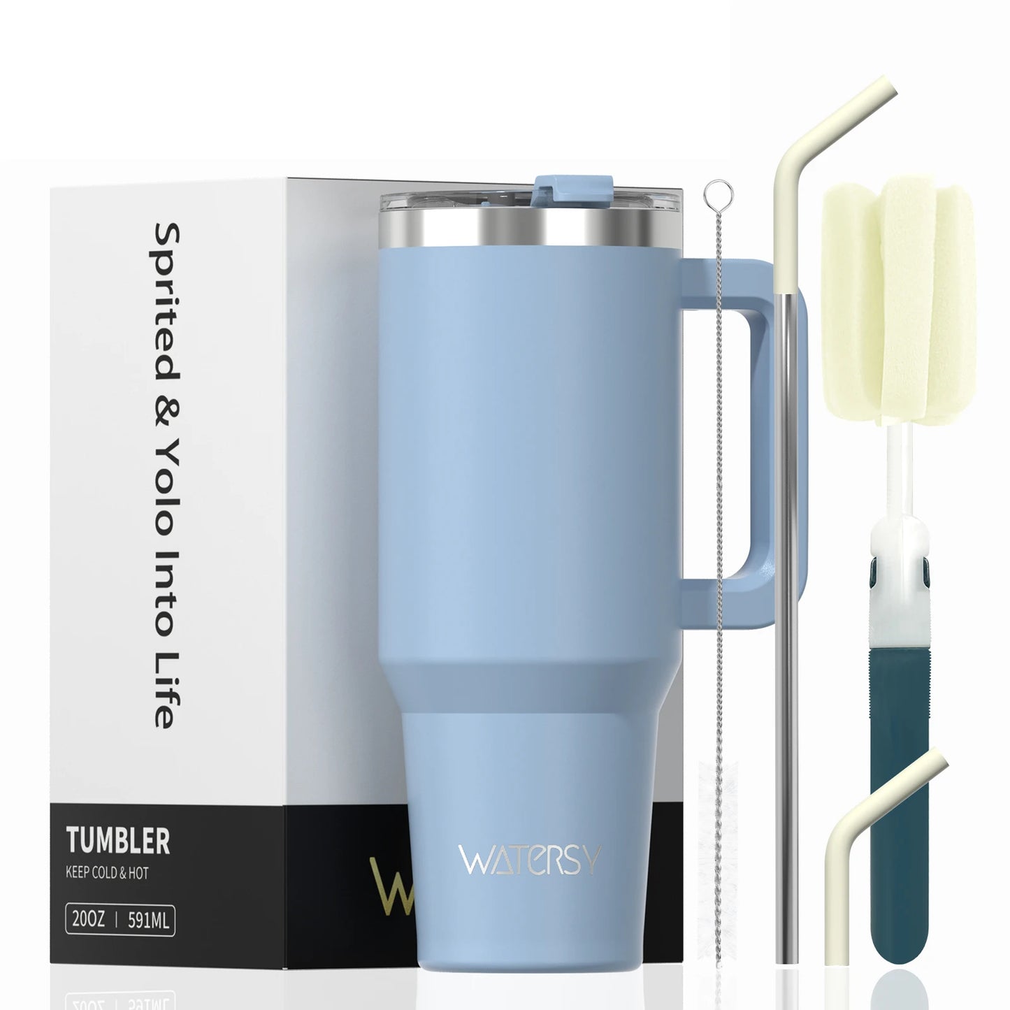 591ml Stainless Steel Insulated Cup 20oz Tumbler with Handle and Straw Keep Cold and Hot Thermal Mug Portable Car Travel Mug